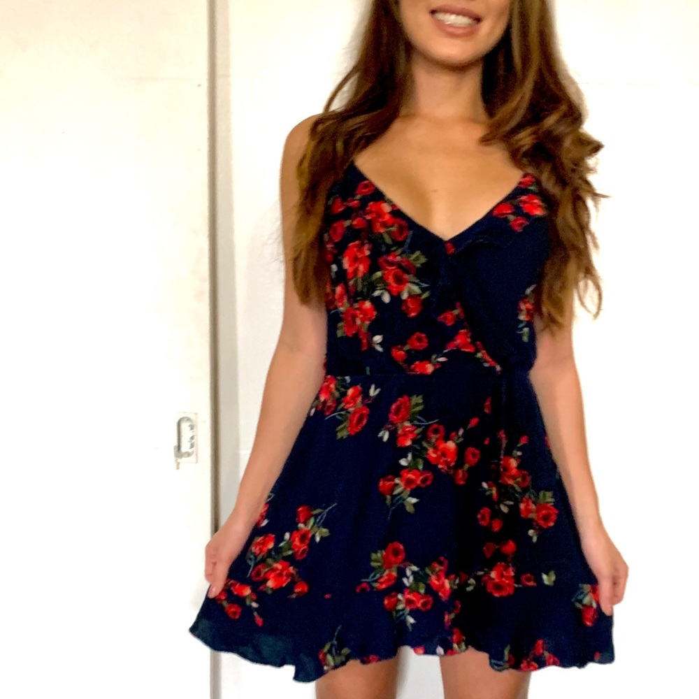 Floral Rose Dress with ruffle & straps.